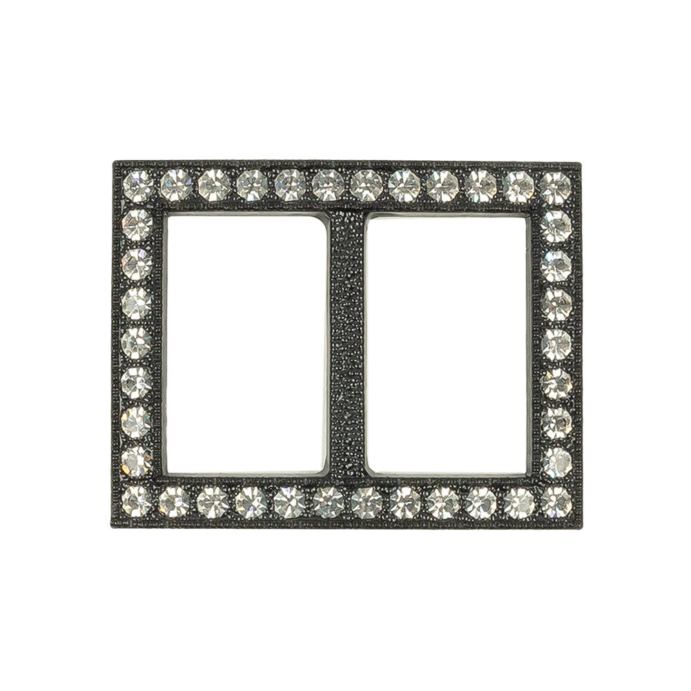 Vintage Crystal Rhinestones and Black Rectangular Plastic Slider - 1.375