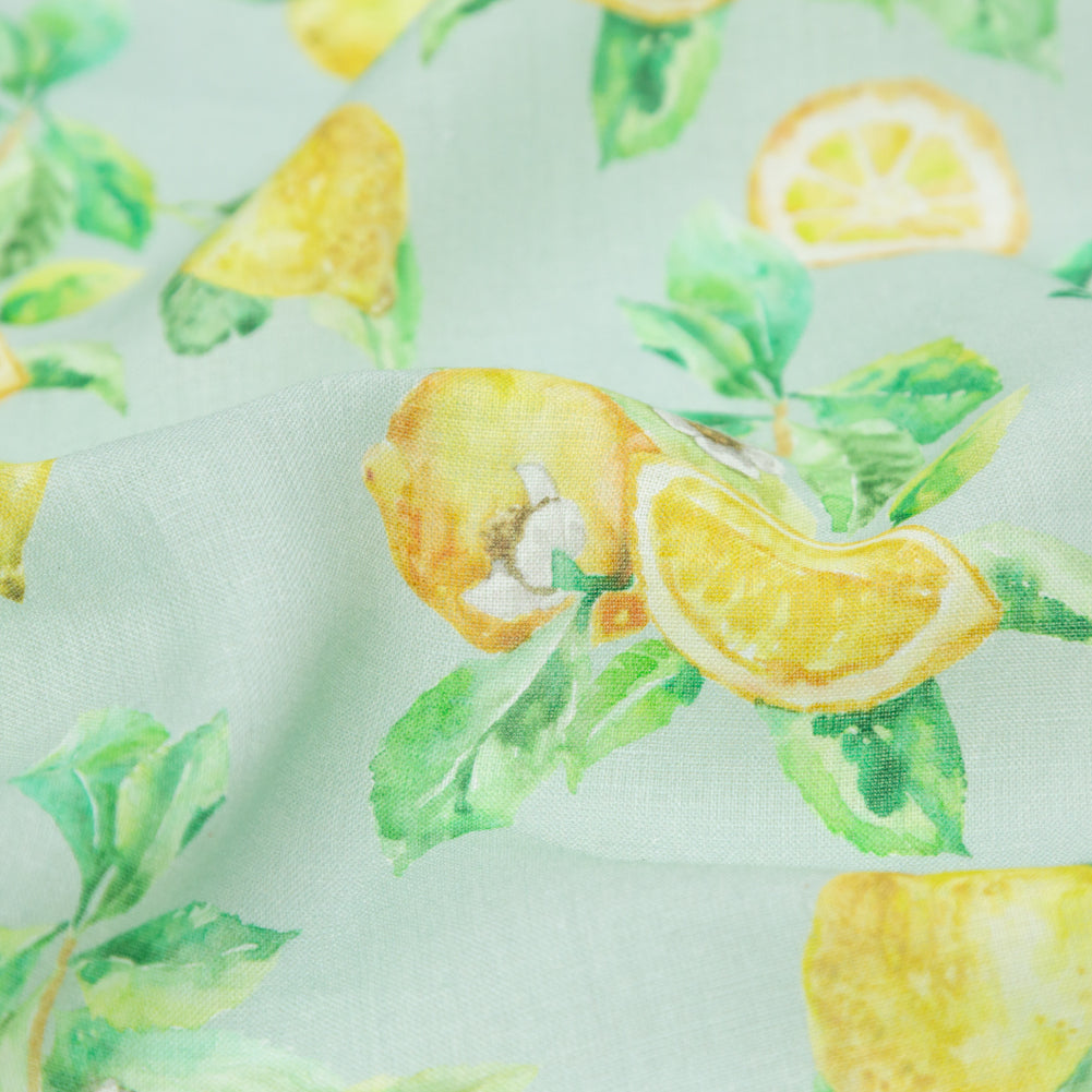 Lemons on Celadon Printed Linen Woven - Joann Fabrics