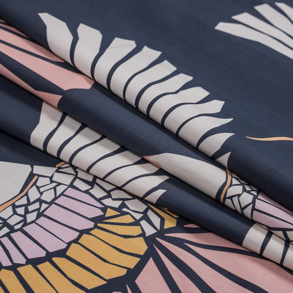 European Navy and Pink Geometric Crane Cotton Poplin - Joann Fabrics