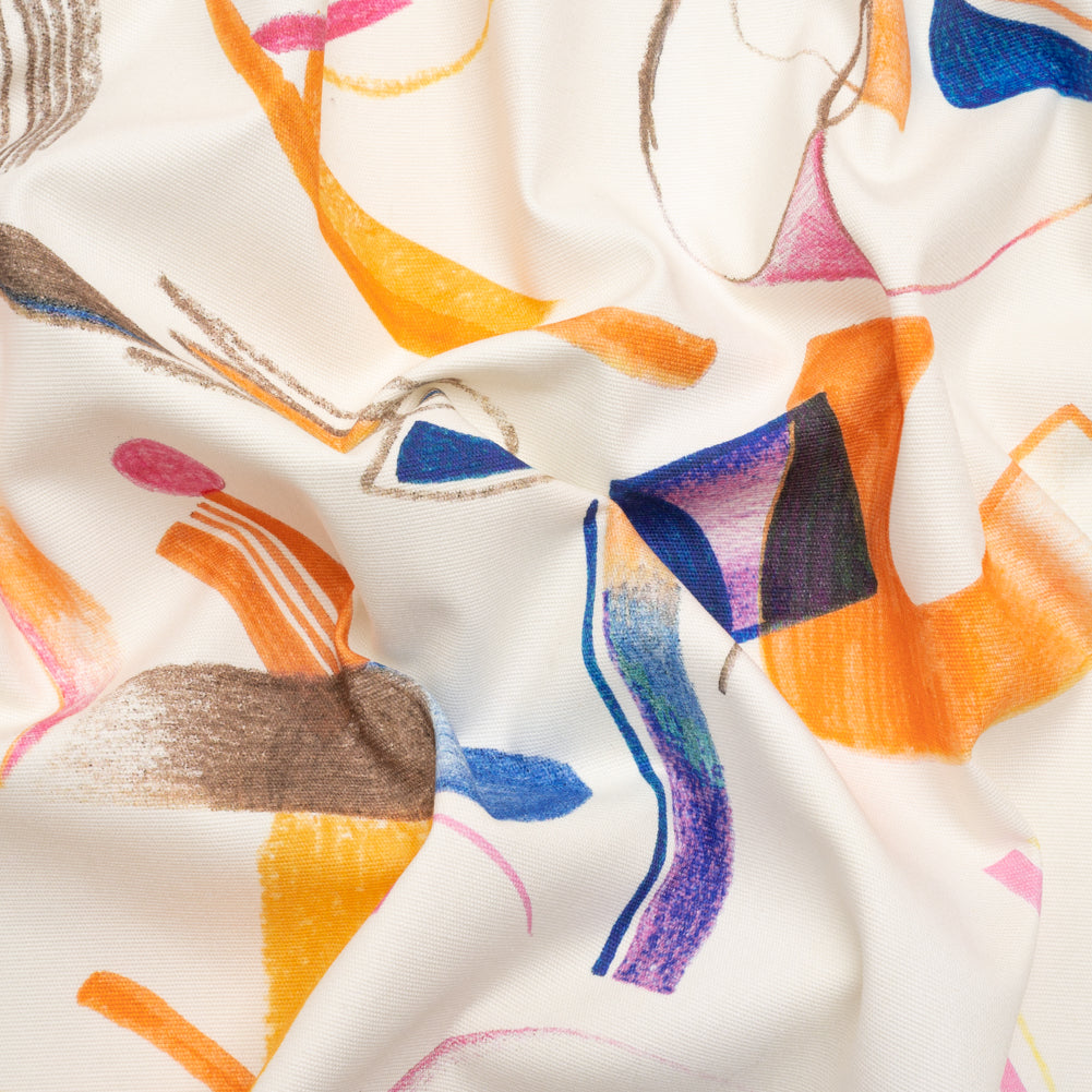 Stretch Cotton Canvas Print - White, Blue and Orange Abstract - Mood Exclusive Kandinsky Craze - Joann Fabrics