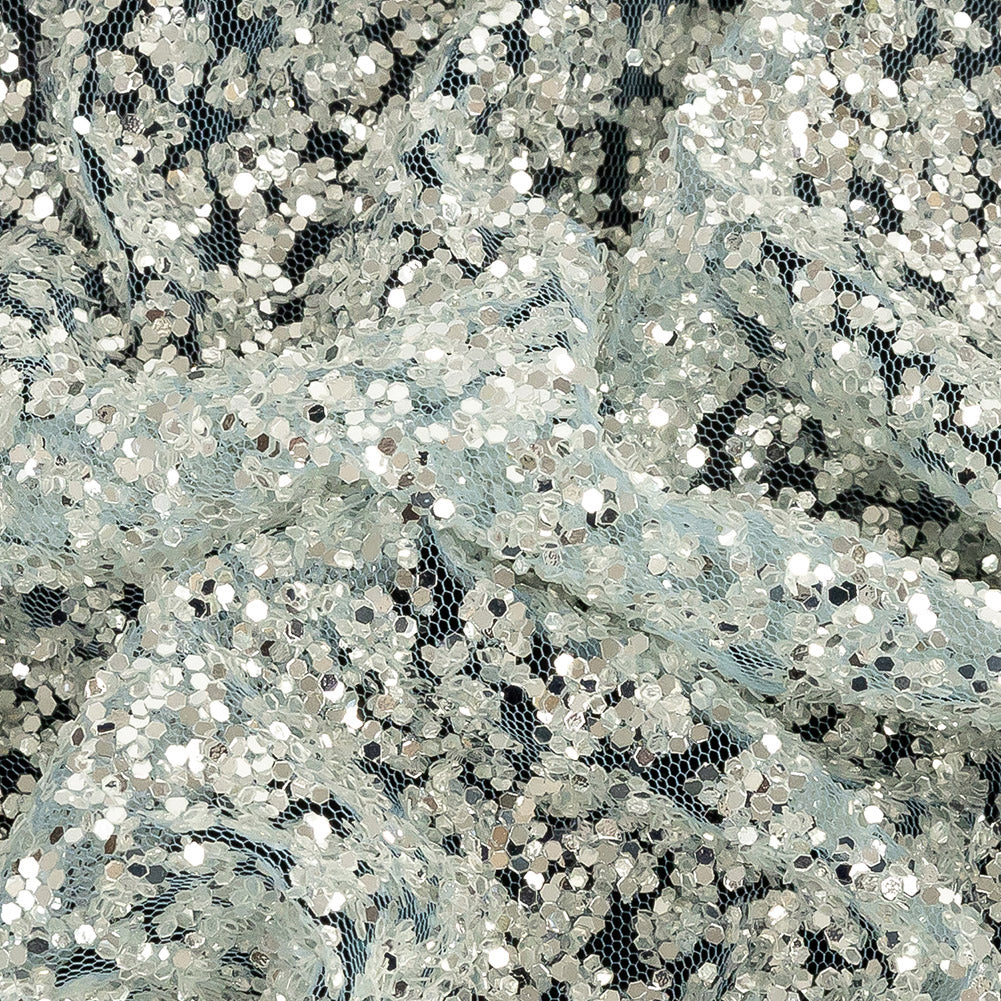 Tulle with Glitter Clusters - Blue with Platinum - Eminence Collection - Joann Fabrics