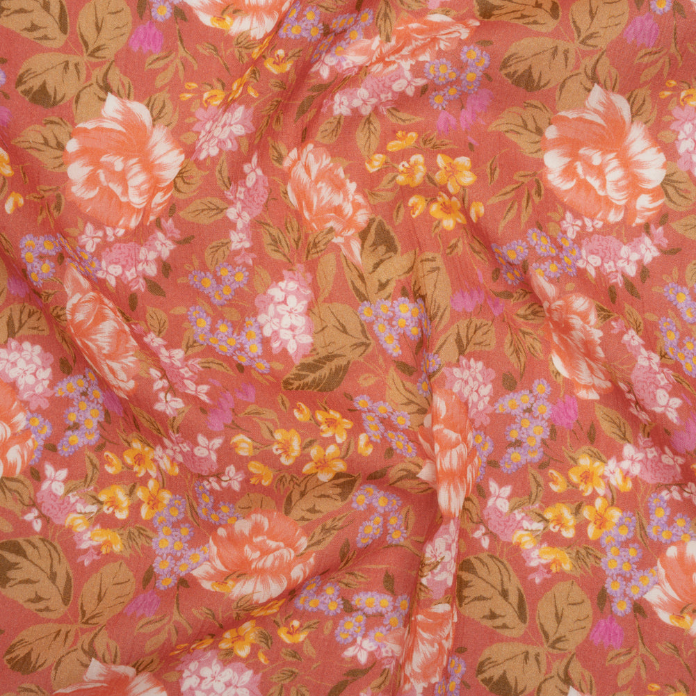 Crinkled Cotton Gauzy Woven - Coral Rose, Pink and Lavender Floral - Mood Exclusive Romantic Reverie Print - Joann Fabrics
