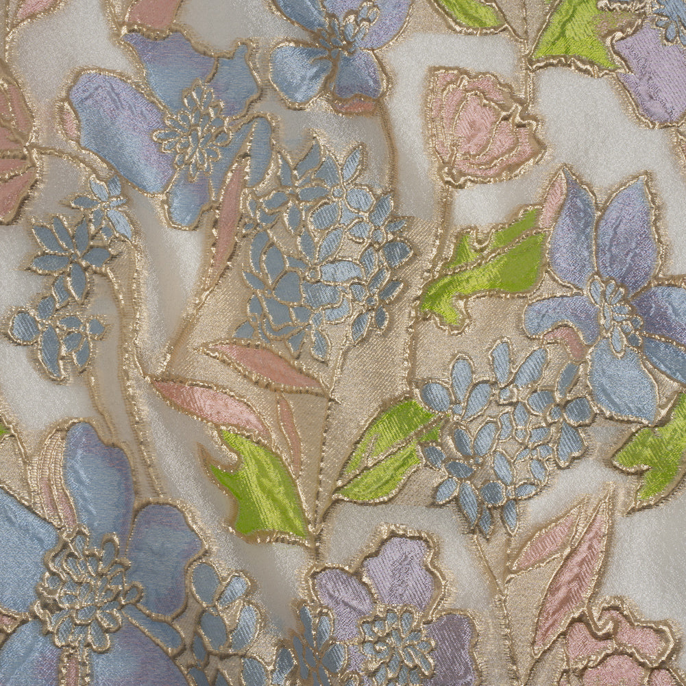 Metallic Burnout Brocade - Baby Pink, Sky Blue and Gold Festive Florals - Joann Fabrics