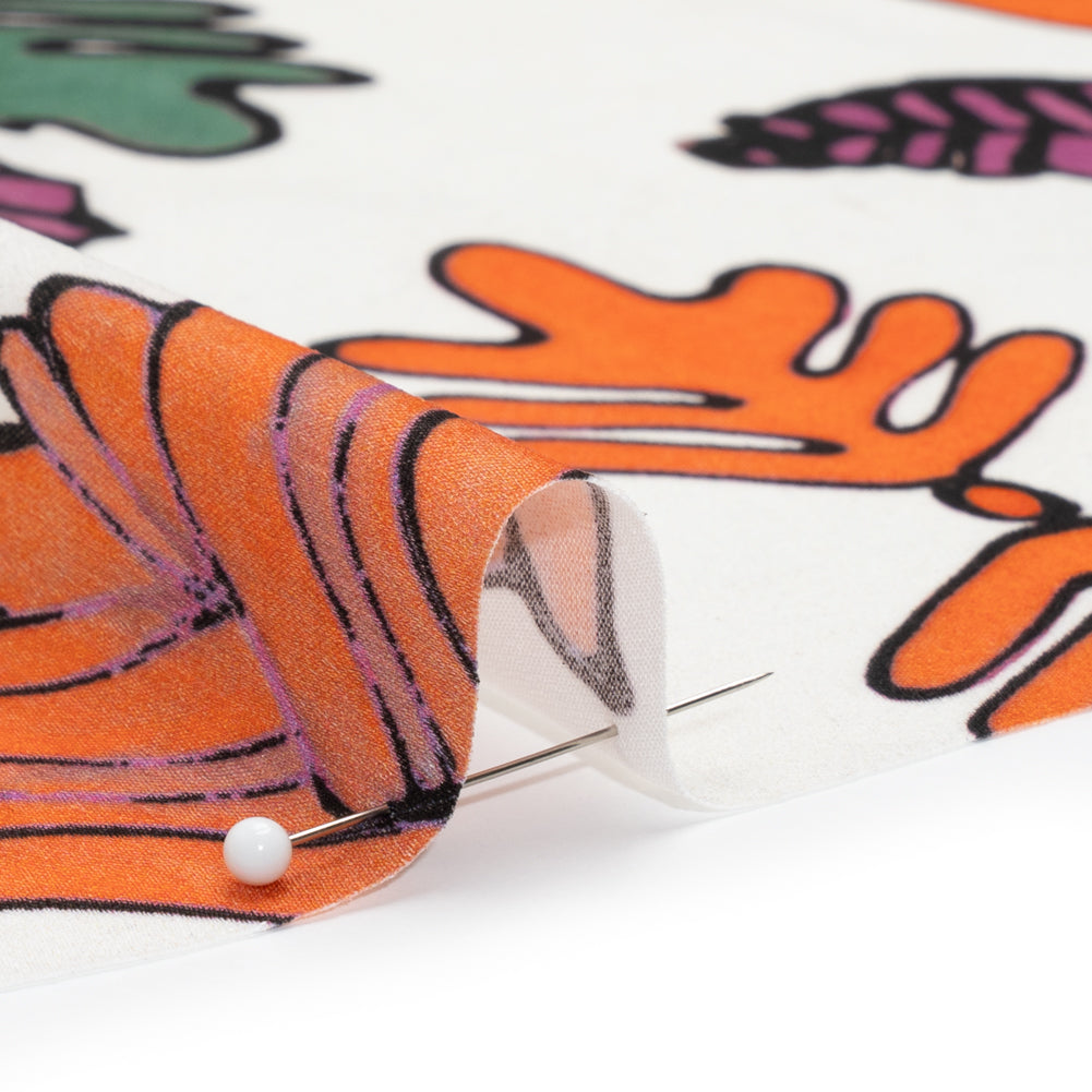 Washed Polyester Satin - Purple, Orange and White Palm Leaves - Made in Italy - Joann Fabrics