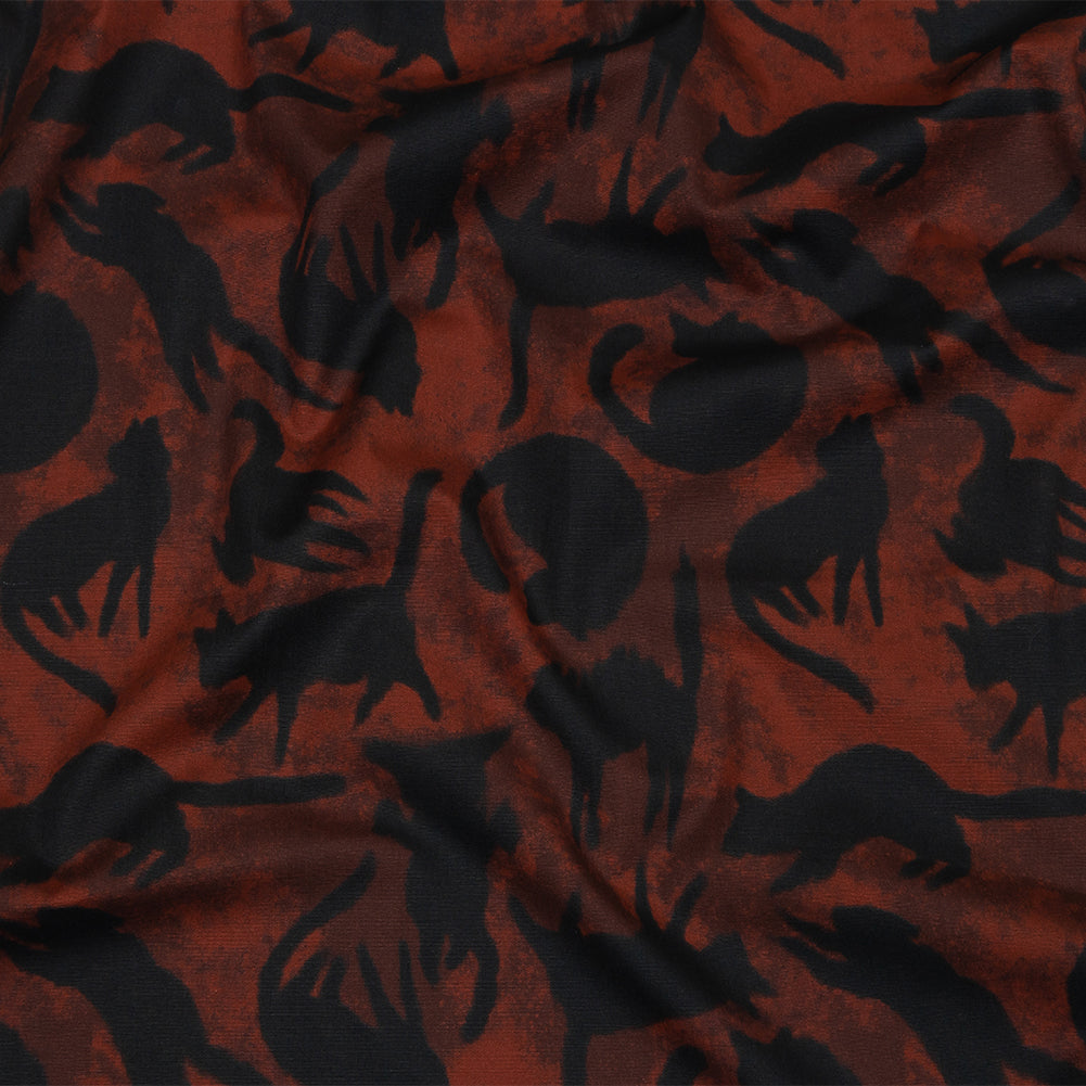 Stretch Cotton Poplin - Red and Black Cats - Black Cat Print - Mood Exclusive Nevermore Collection - Joann Fabrics
