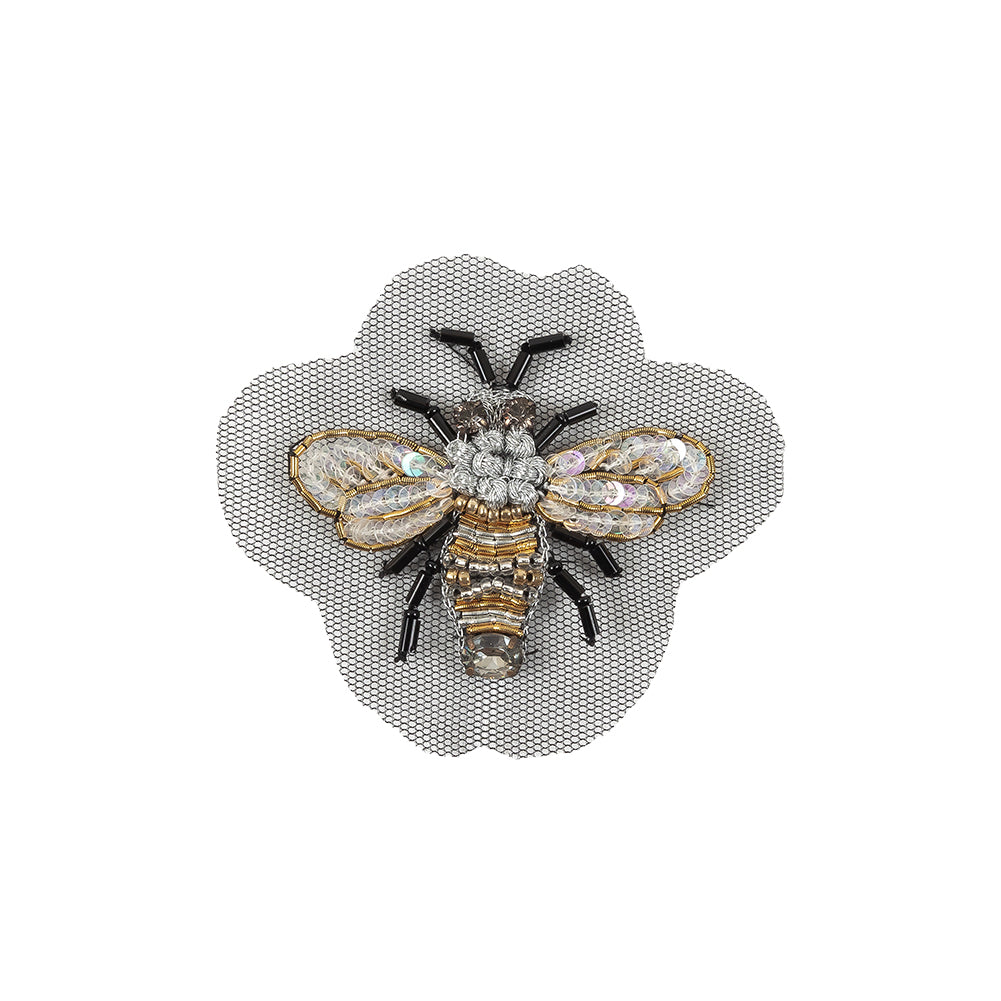 Small Black and Gold Beaded and Sequined Bee Applique - 2