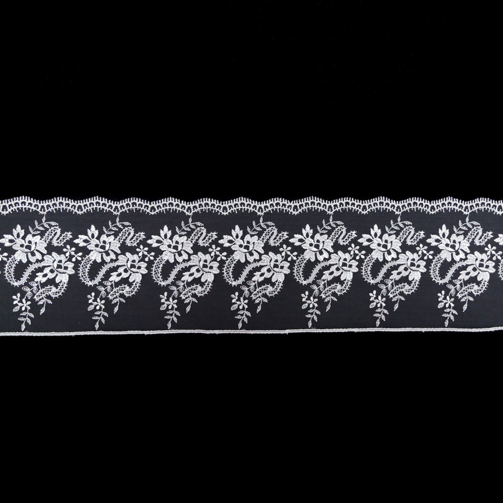 European Off-White Floral Embroidered Lace on Mesh - 4