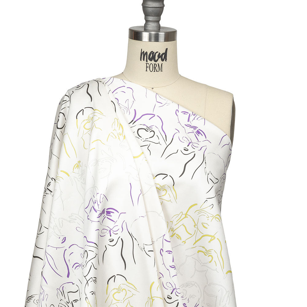 Stretch Cotton Sateen - Purple, Yellow and Black Faces and Hands - Language of Love Print - Mood Exclusive Pride Collection - Joann Fabrics