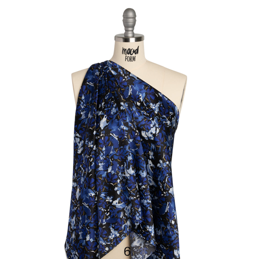 Silk Charmeuse 19mm - Navy Blue, Black and Gold Little Butterflies and Flowers - Joann Fabrics