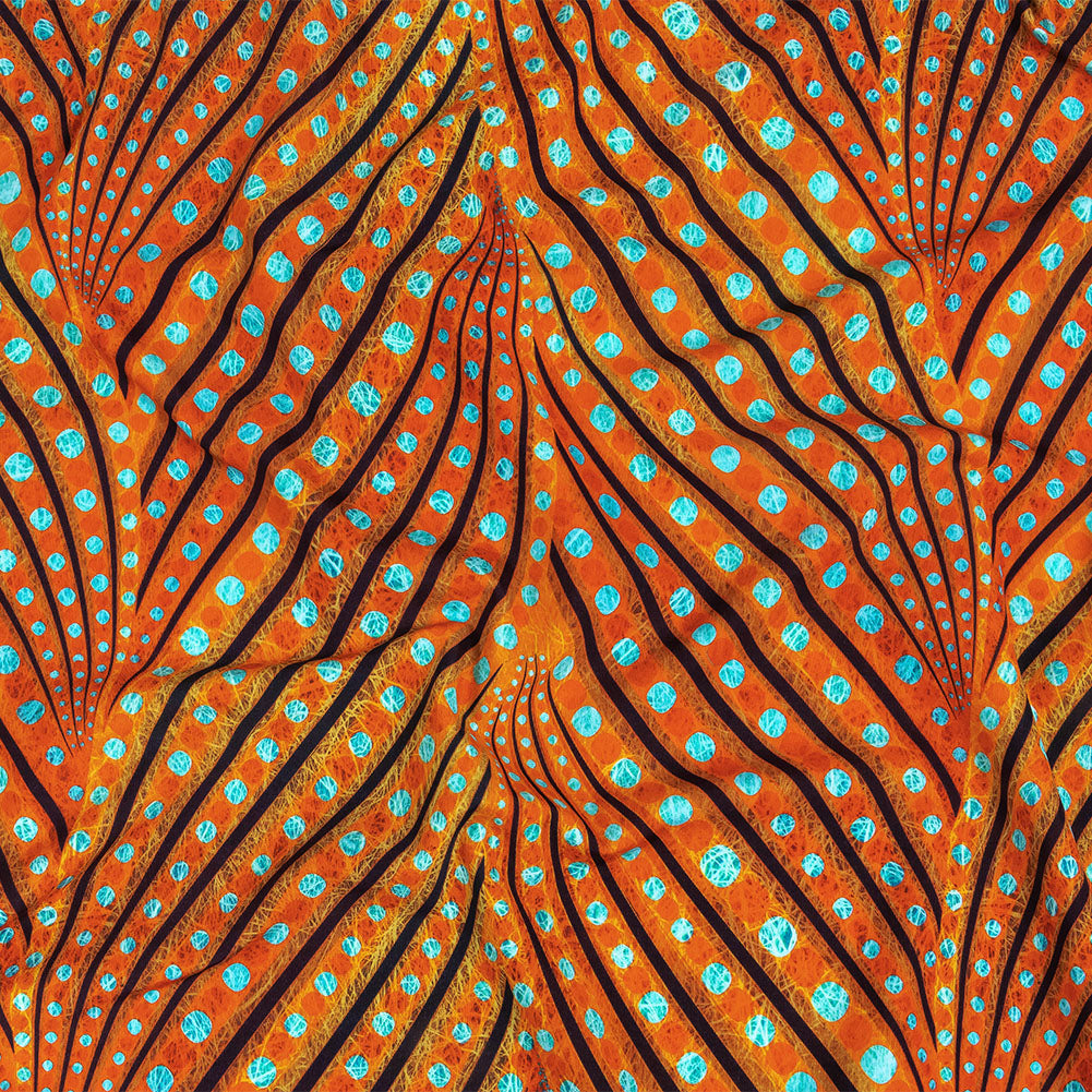Orange, Espresso and Teal Art Deco Feathers UV Protective Compression Swimwear Tricot with Aloe Vera Microcapsules - Joann Fabrics
