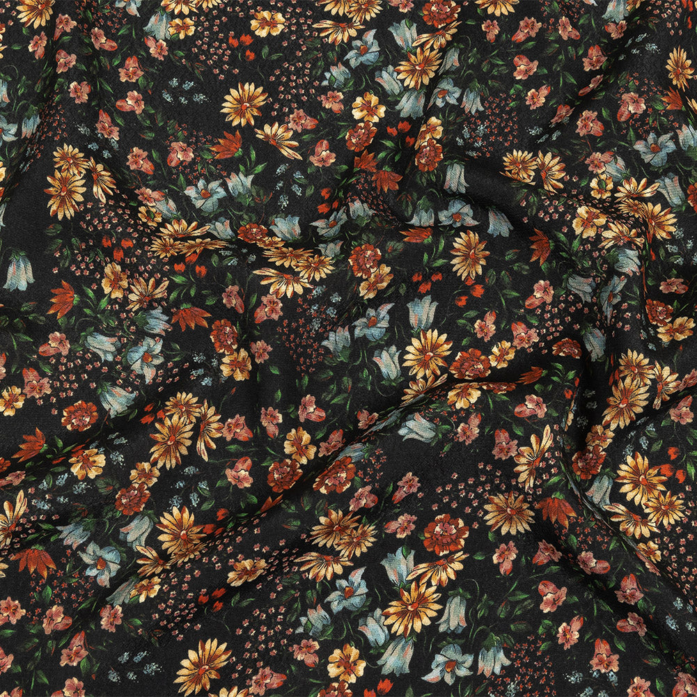 Sustainable Viscose Crepe Print - Black, Light Blue and Yellow Floral - Mood Exclusive Night Air - Joann Fabrics