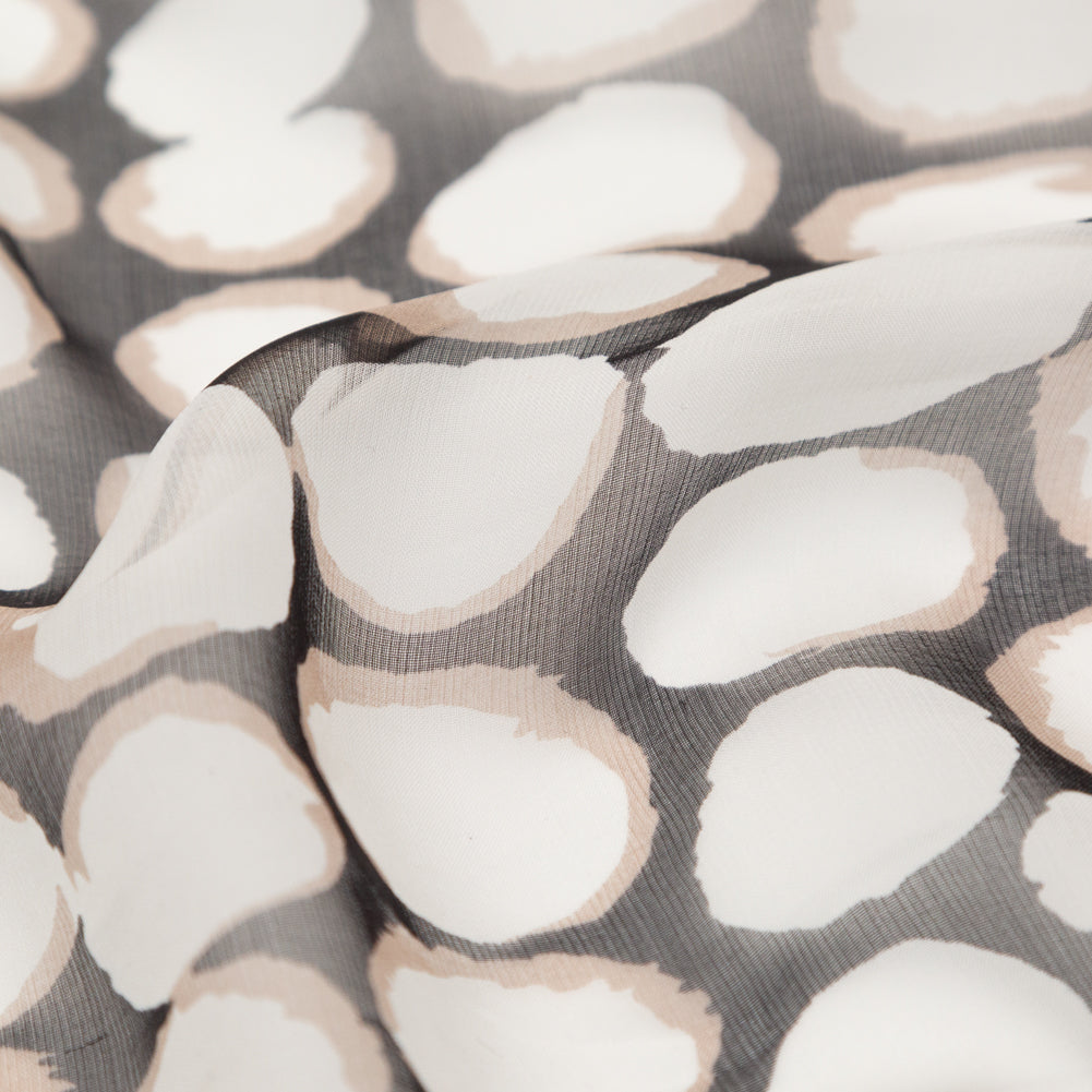 Black, Taupe and White Circles Silk Chiffon - Joann Fabrics