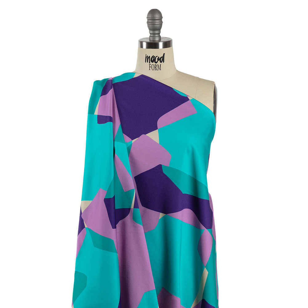 Stretch Cotton Sateen - Lilac and Turquoise Geometric Gems - Midnight Train to Georgia Print - Mood Exclusive Yesterday Collection - Joann Fabrics