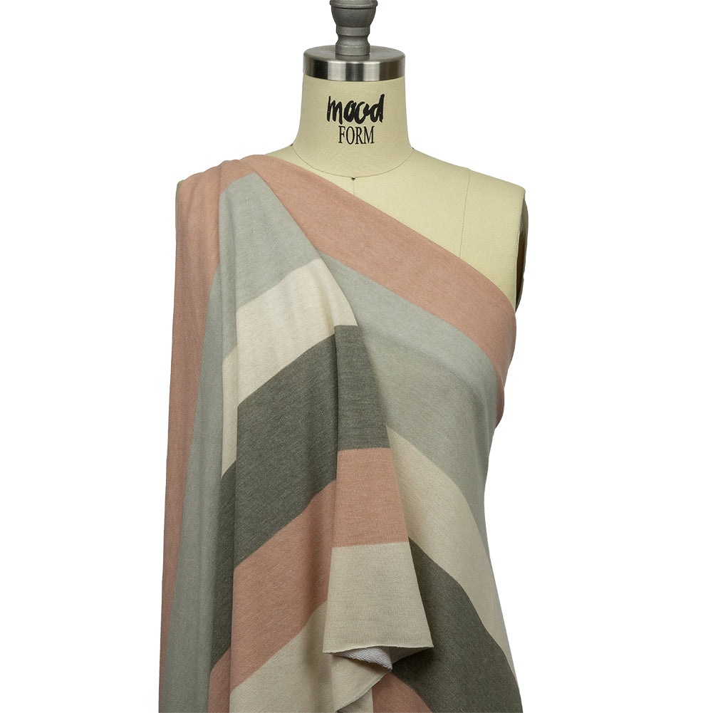 Olive, Beige and Misty Rose Stripes Stretch Polyester and Rayon French Terry - Joann Fabrics