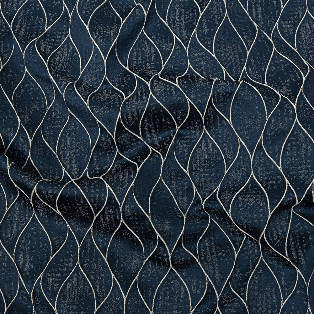 Polyester Jacquard - Indigo Leafy Lines - British Imported - Joann Fabrics