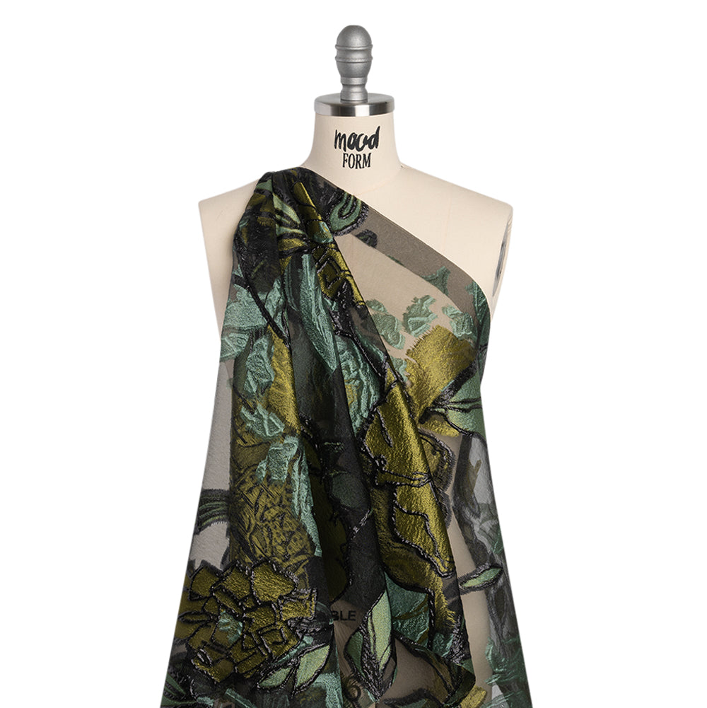 Metallic Burnout Brocade - Sage, Olive Green and Black Roses and Hyacinths - Joann Fabrics