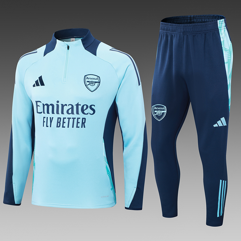 2024/2025 Arsenal Half-Pull Training Suit Baby Blue Football Shirt 1:1 Thai Quality Set