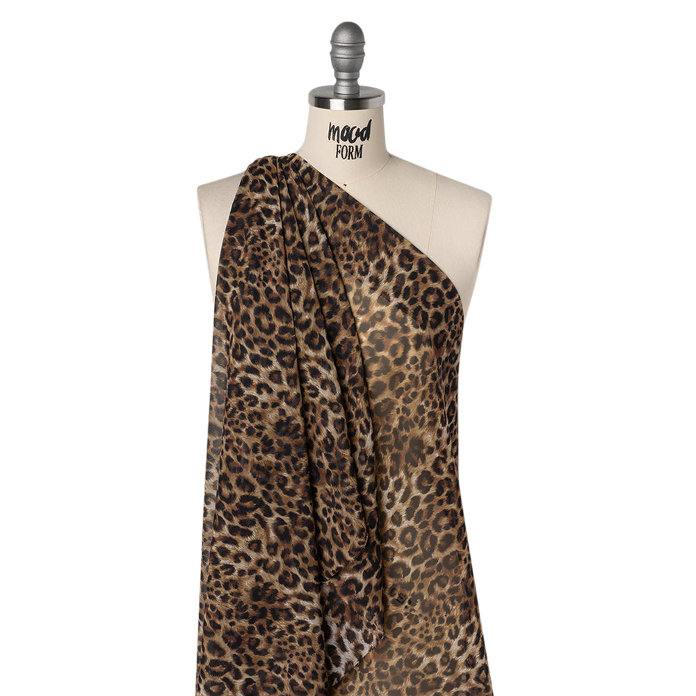 Polyester Chiffon Print - Brown and Black Leopard Spots - Designer Deadstock - Joann Fabrics