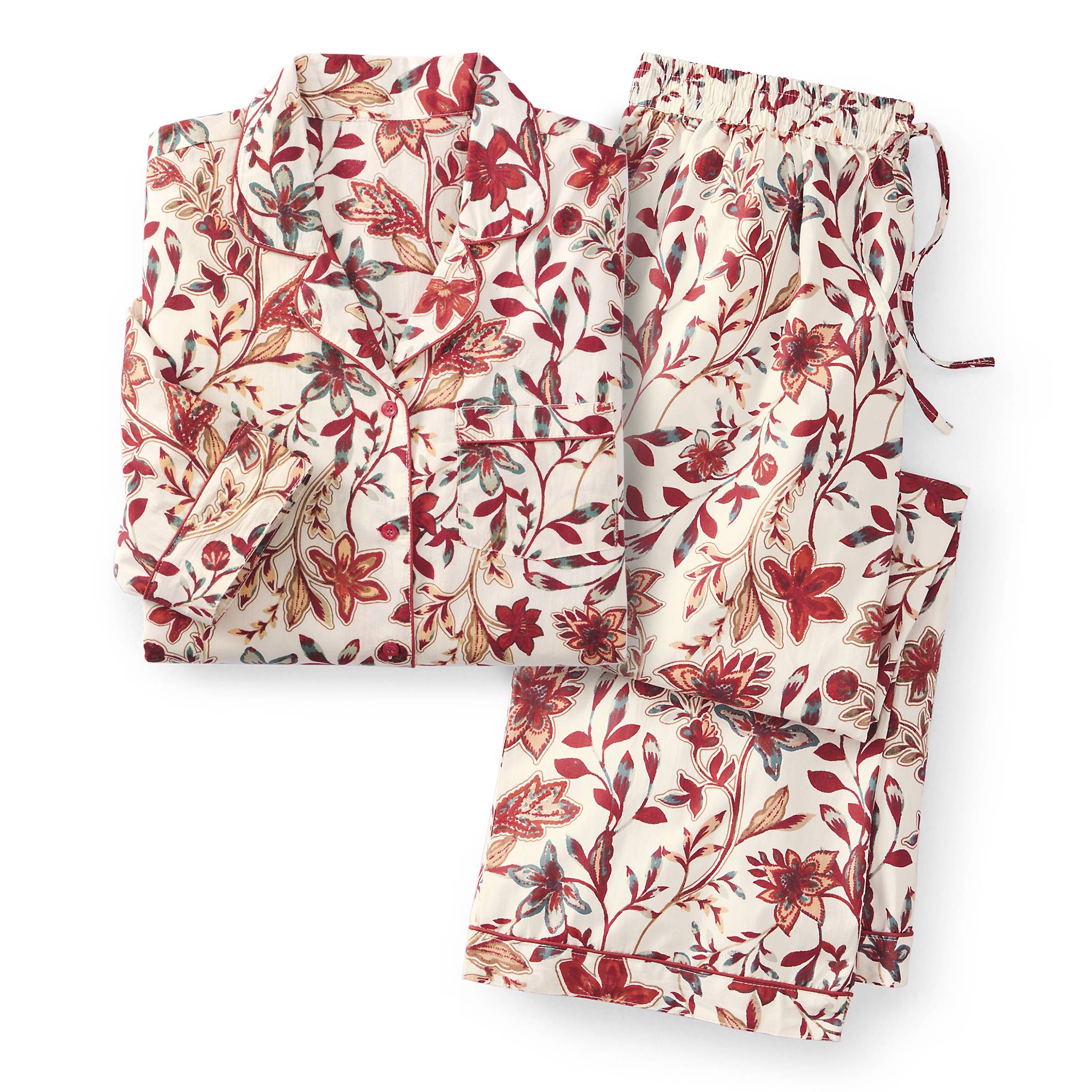 Copper Multi Floral Cotton Pajama Set, Button Front Top - Northstyle Catalog