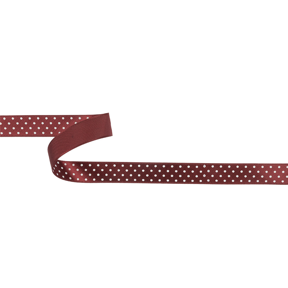 Wine Red and White Polka Dot Satin Ribbon - 0.625