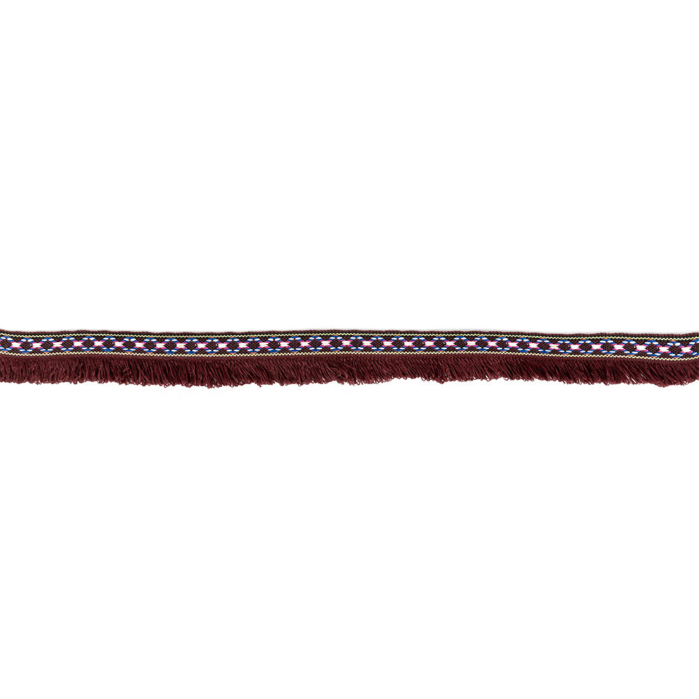Multicolored and Burgundy Tribal Brushed Fringe Trim - 1.125