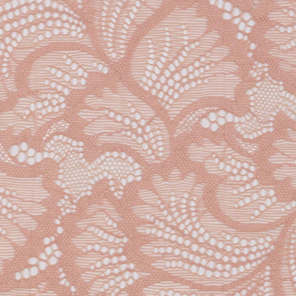 Brut Rose Fanning Leaves Stretch Lace Trim with Scalloped Edges - 9
