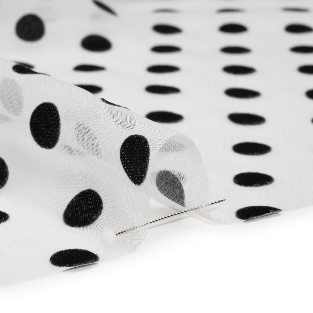 Famous Australian Designer Black and White Burnout Satin Polka Dots Polyester Chiffon - Joann Fabrics