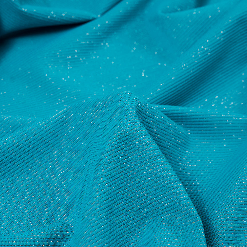 Surf Blue and Metallic Silver Striped Stretch Nylon Jersey - Joann Fabrics