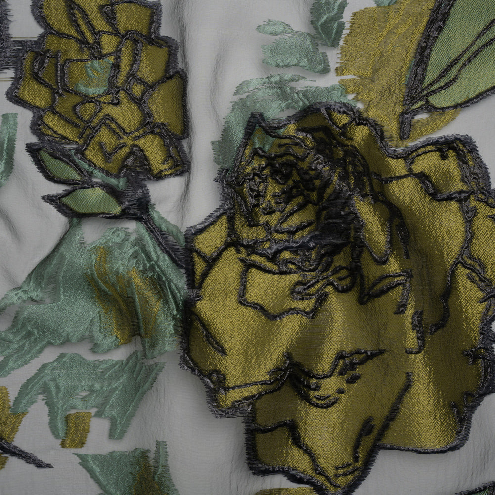 Metallic Burnout Brocade - Sage, Olive Green and Black Roses and Hyacinths - Joann Fabrics