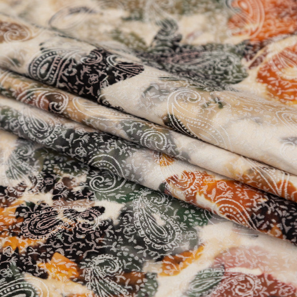 Stretch Paisley Jacquard - Orange and White Abstract - Eternal Rockwell Print - Mood Exclusive Harvest Collection - Joann Fabrics