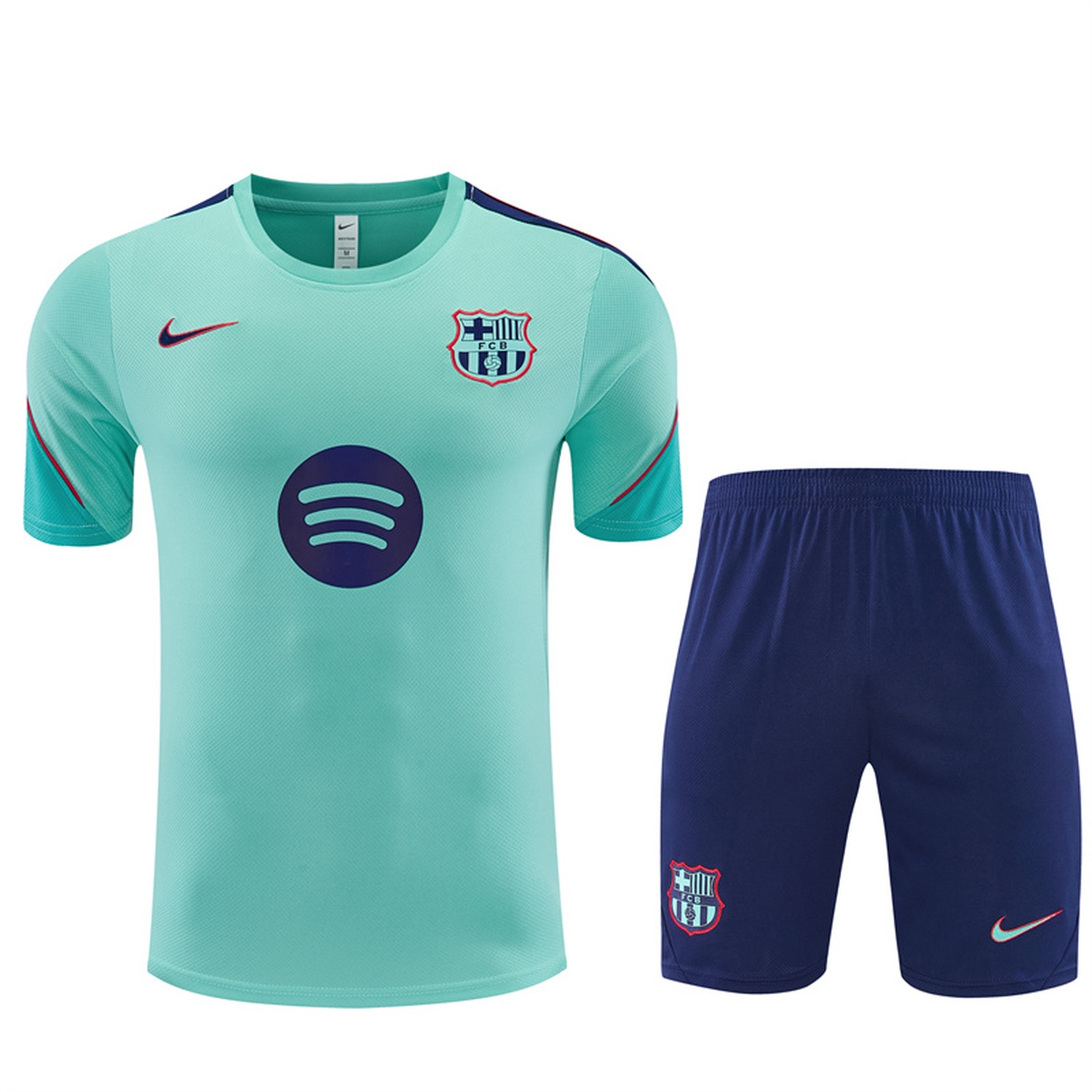 Barcelona 26-27 Short-Sleeve Training Set - Mint Green Top & Deep Blue Shorts - UnitedFutballJersey