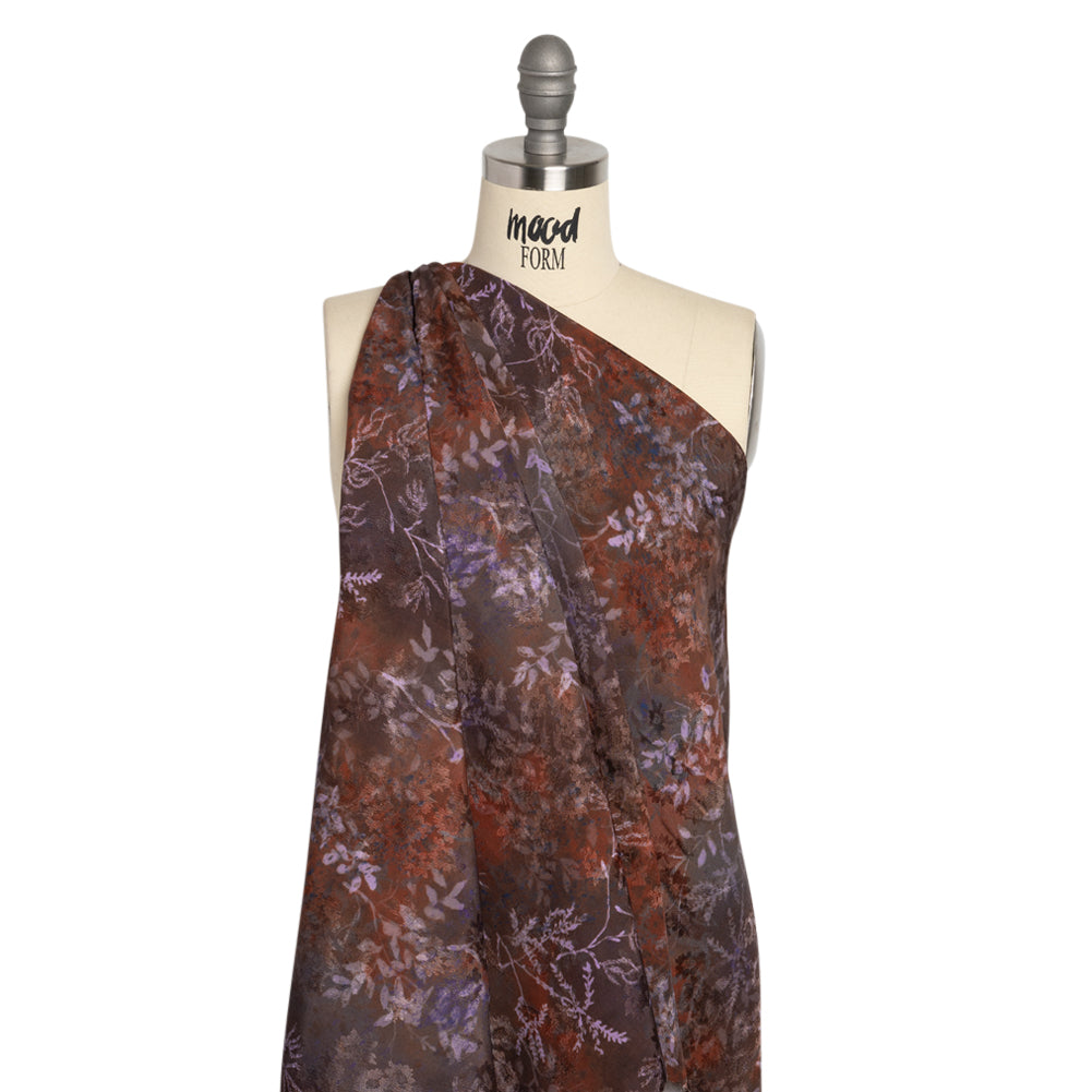 Floral Viscose Jacquard Print - Brown and Purple Leaves - Mood Exclusive Seasonal Impressions - Joann Fabrics