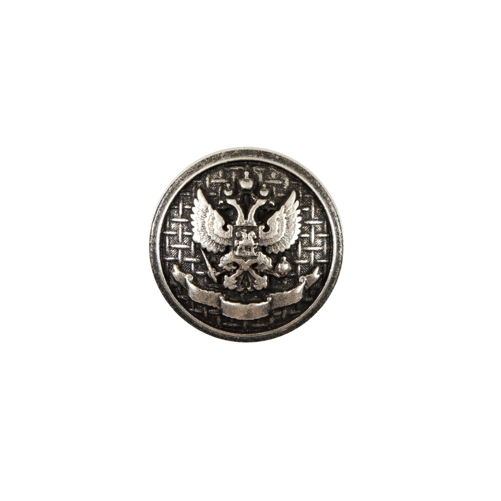 Italian Silver Button with Double-Headed Eagle Emblem - 24L/15mm - Joann Fabrics