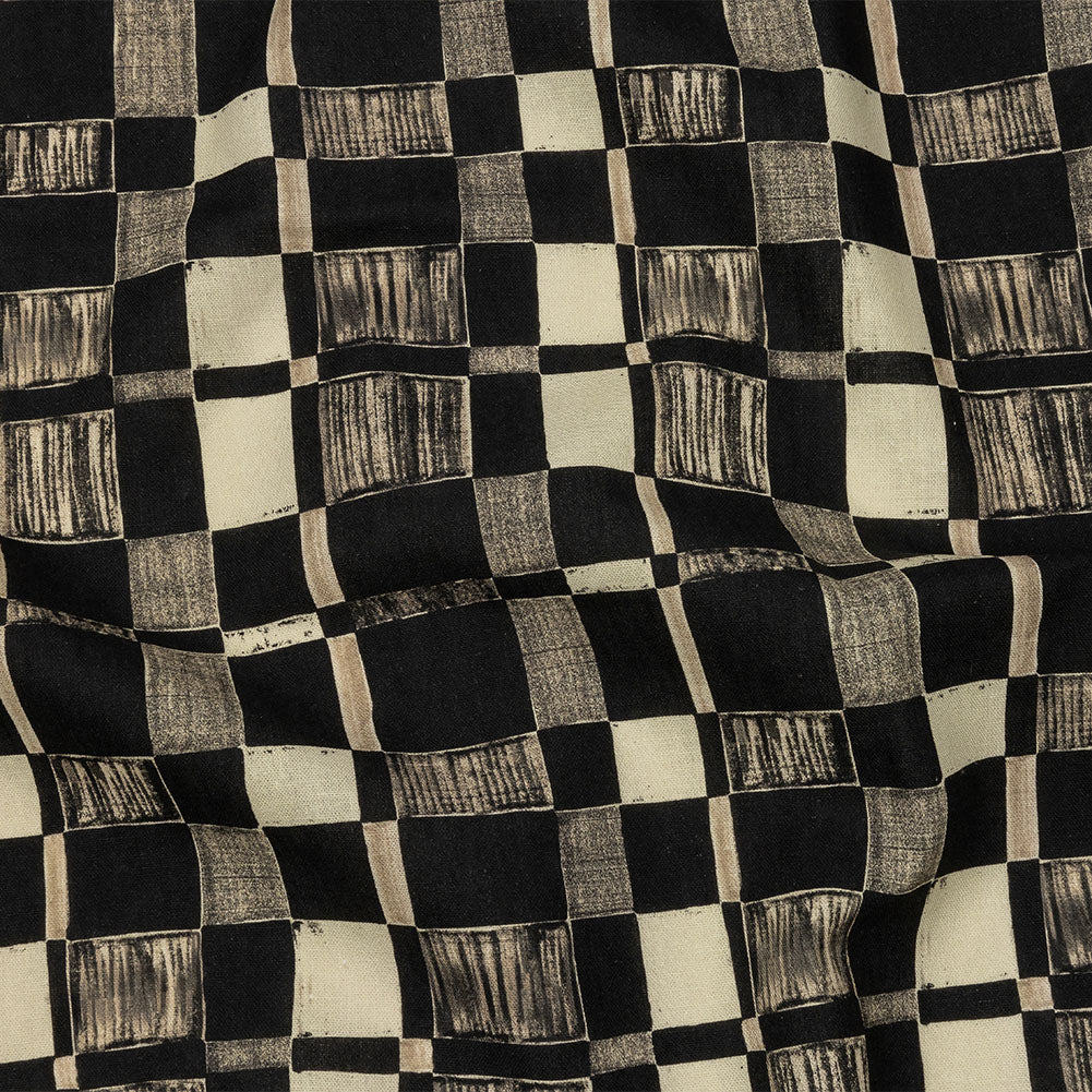 Linen and Rayon Woven - Black and White Checks - City Blocked Print - Mood Exclusive Metro Collection - Joann Fabrics