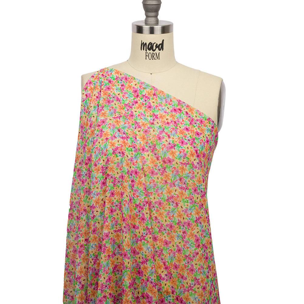 Viscose Georgette - Pink and Orange Floral - Isola Bella Print - Mood Exclusive Secret Garden Collection - Joann Fabrics