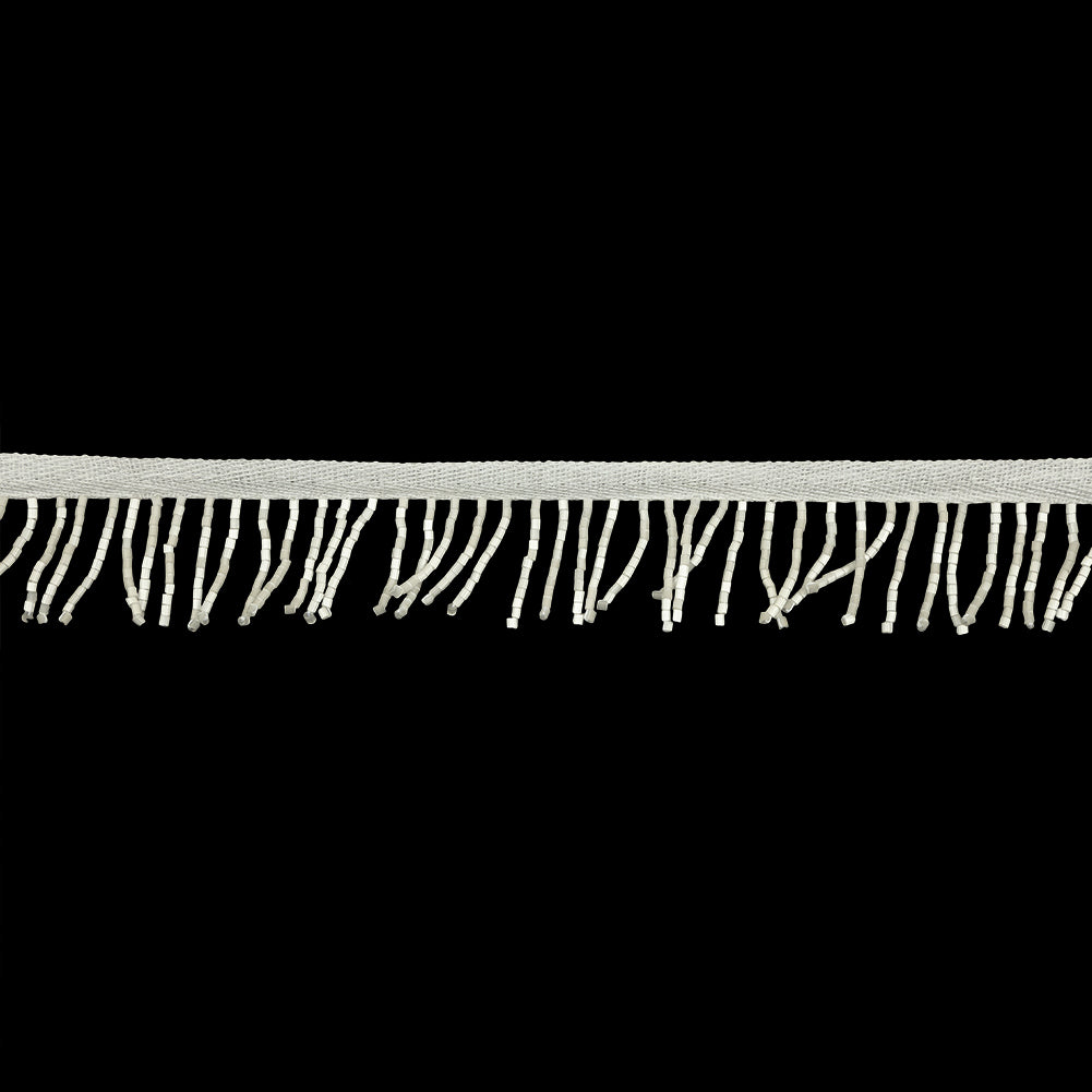 Vintage White Satin Chop Beaded Chainette Fringe - 1