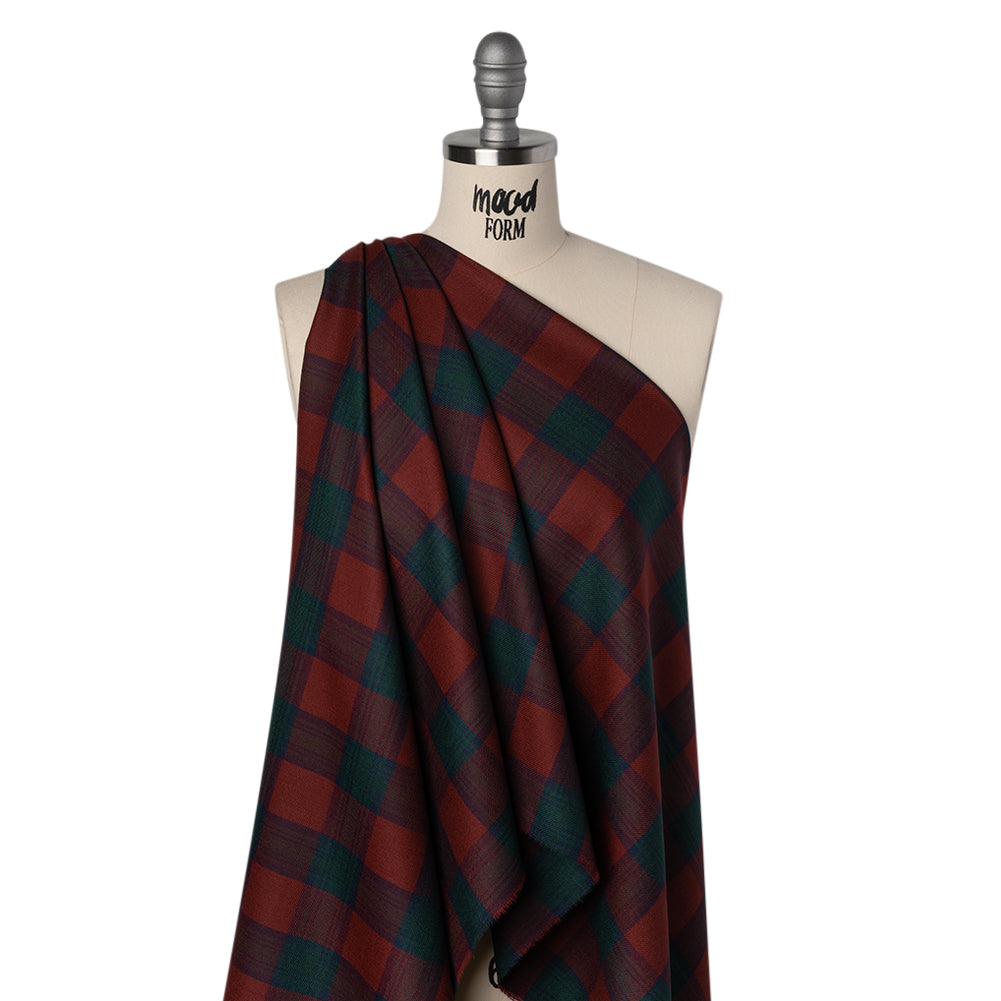 Virgin Wool Twill Made in Italy - Wine Red, Navy and Green Check Plaid - Joann Fabrics
