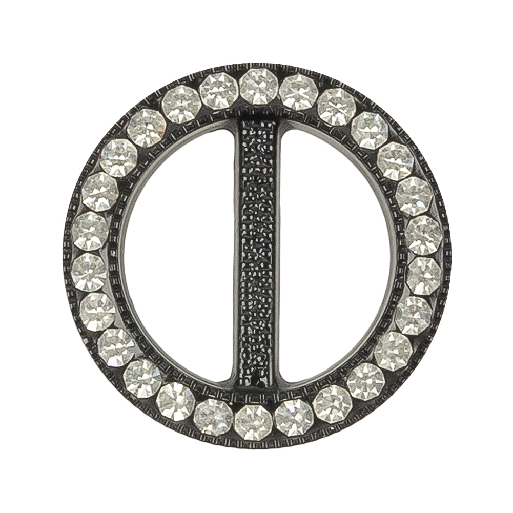 Vintage Crystal Rhinestones and Black Circular Plastic Slider - 1.125