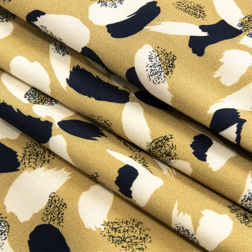 Stretch Cotton Sateen - Yellow, Navy and White Brushstrokes - Nebulous Amalgam Print - Mood Exclusive Tumunyana Collection - Joann Fabrics