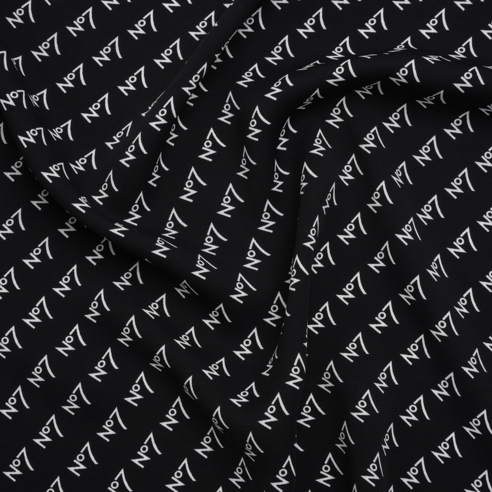 Polyester Woven Lining - Black and White No7 Typography Print - Designer Deadstock - Joann Fabrics