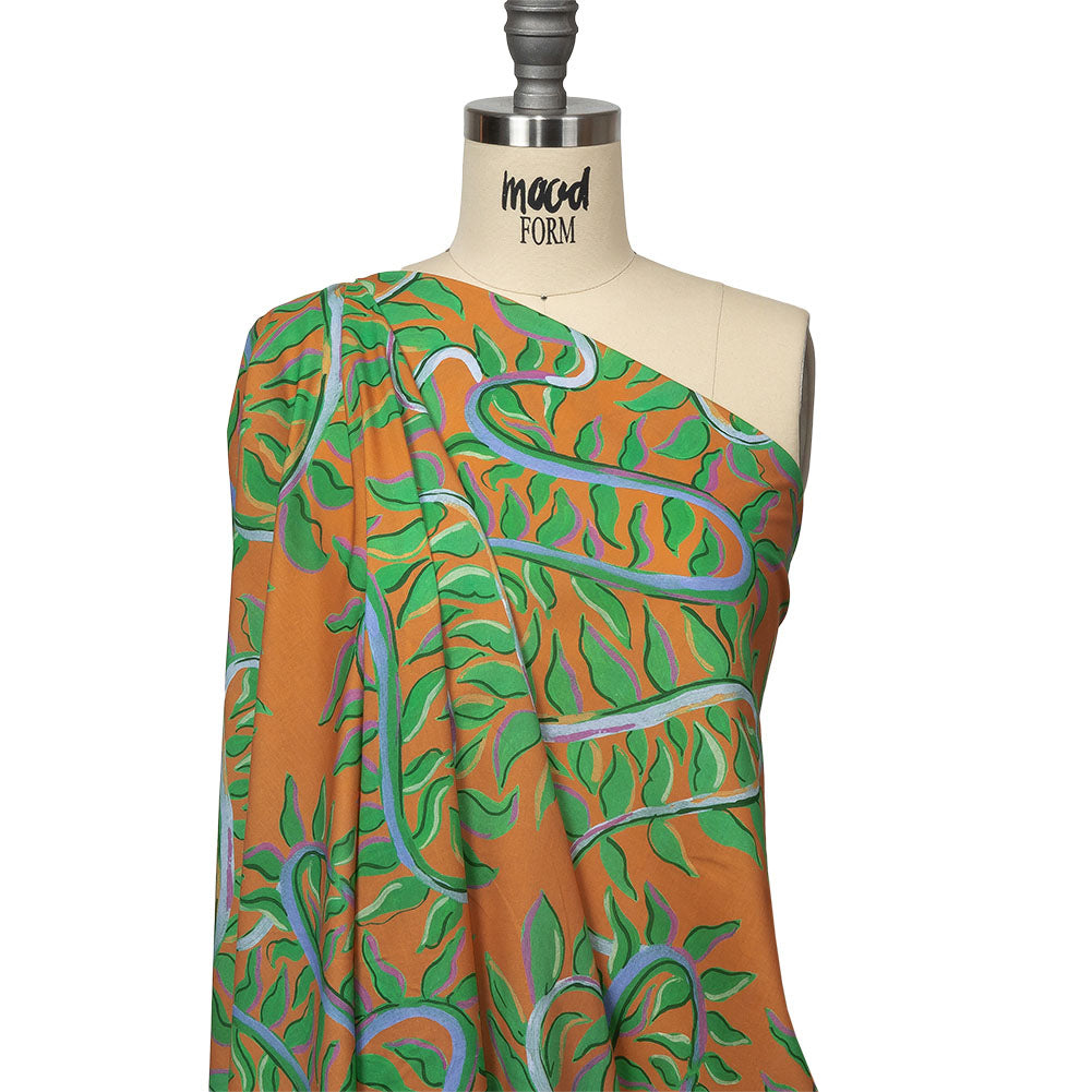 Cotton Voile - Orange and Green Foliage - Looking Vine Print - Mood Exclusive Citrus Collection - Joann Fabrics