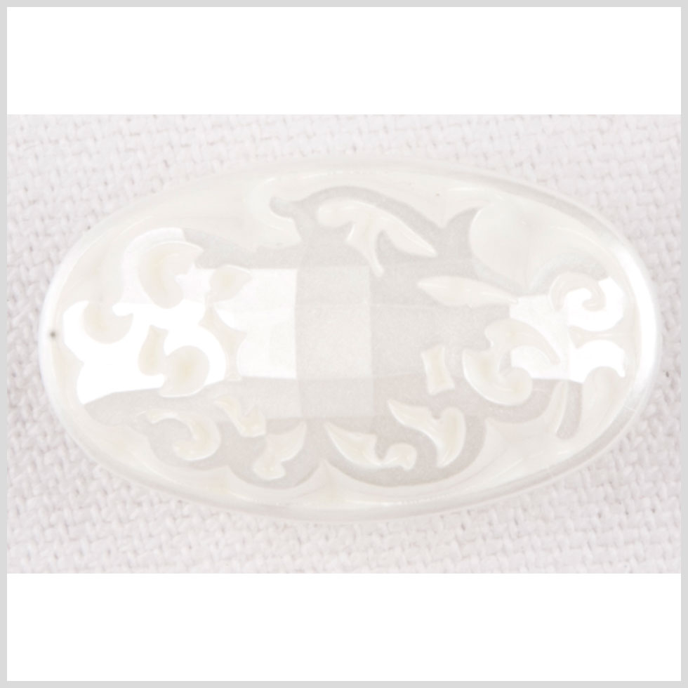 Oval-Shaped Plastic Shank Back Button - 24L/15mm - Pearly Off White Ornate Engravings - Joann Fabrics