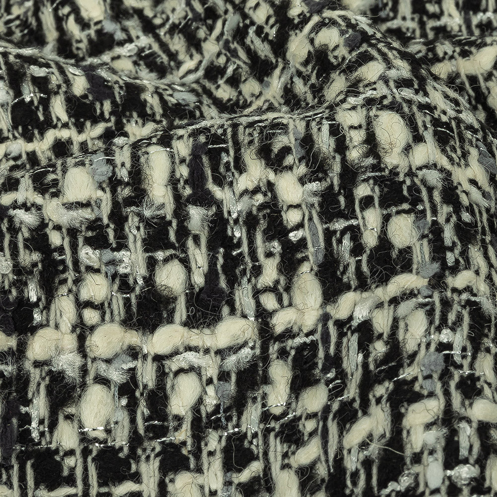 Alvin Valley Cannoli Cream, Black and Metallic Silver Boucled Wool Tweed - Joann Fabrics