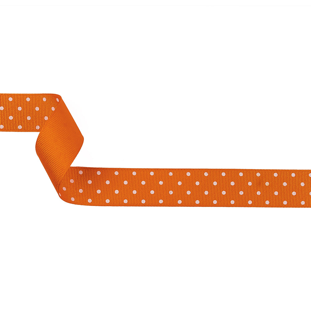 Carrot and White Polka Dots Grosgrain Ribbon - 1
