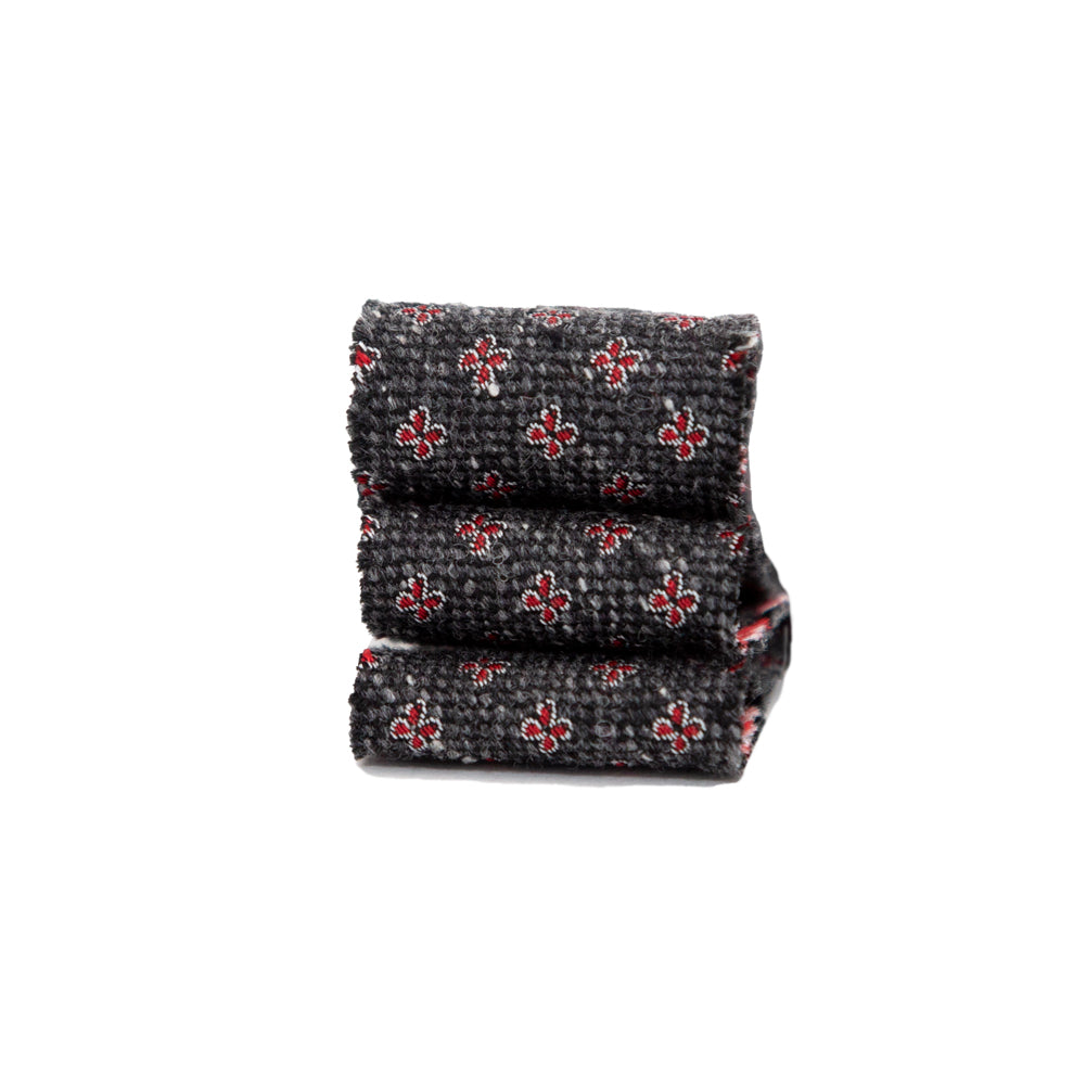 Italian Dark Gray and Red Floral Wool Jacquard Ribbon - 1