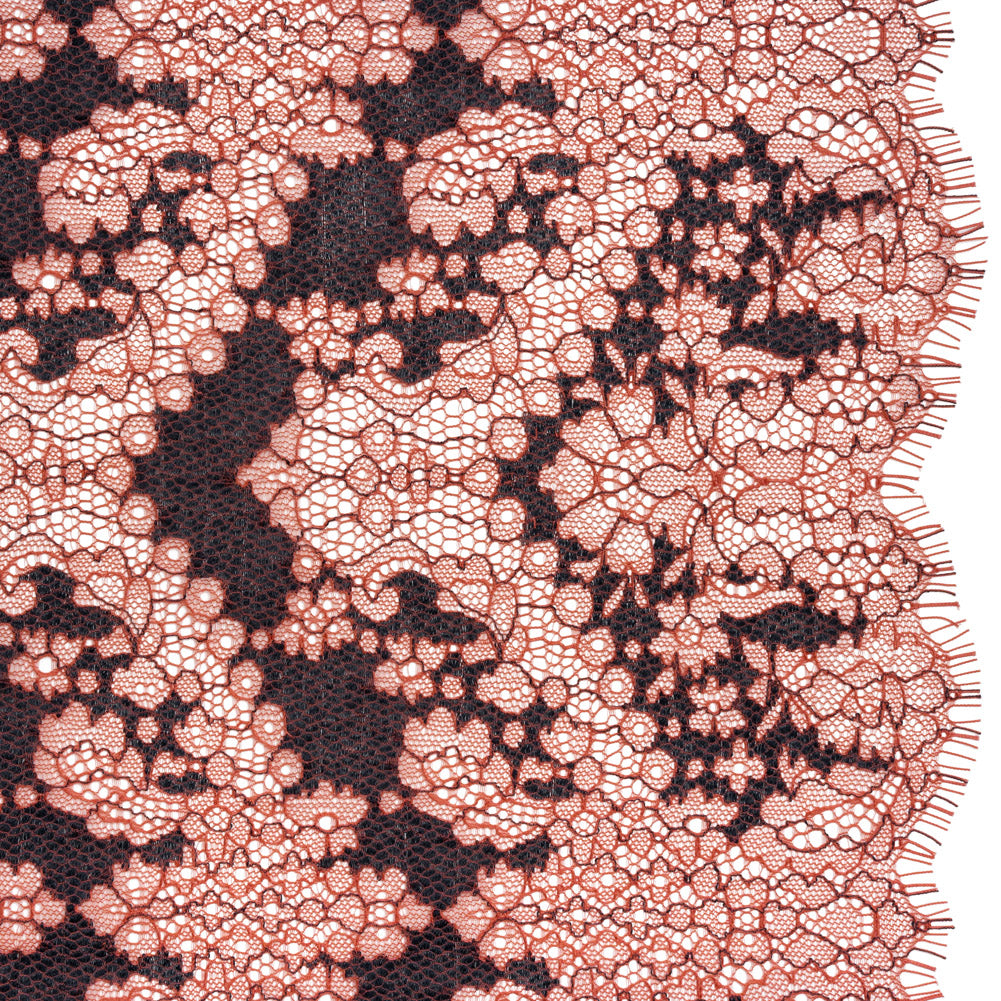 Raschel Lace Panel with Finished Edges - Mineral Red and Black Ornate Leafy Chevrons - Joann Fabrics