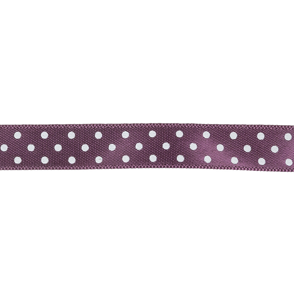 Purple and White Polka Dot Satin Ribbon - 0.375