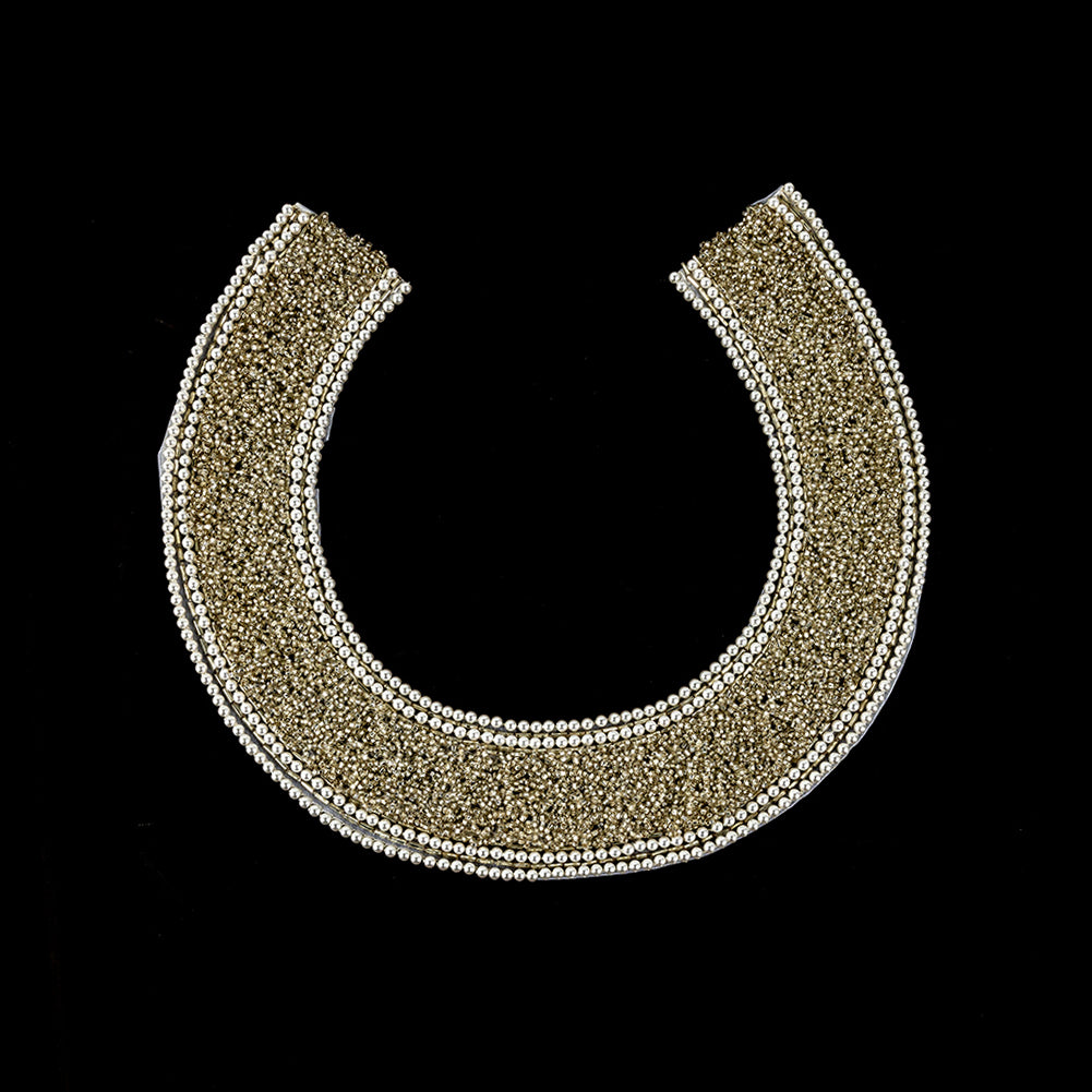 Vintage Fancy Pearl Bordered Silver-lined Beaded Neckline Applique - 8.75