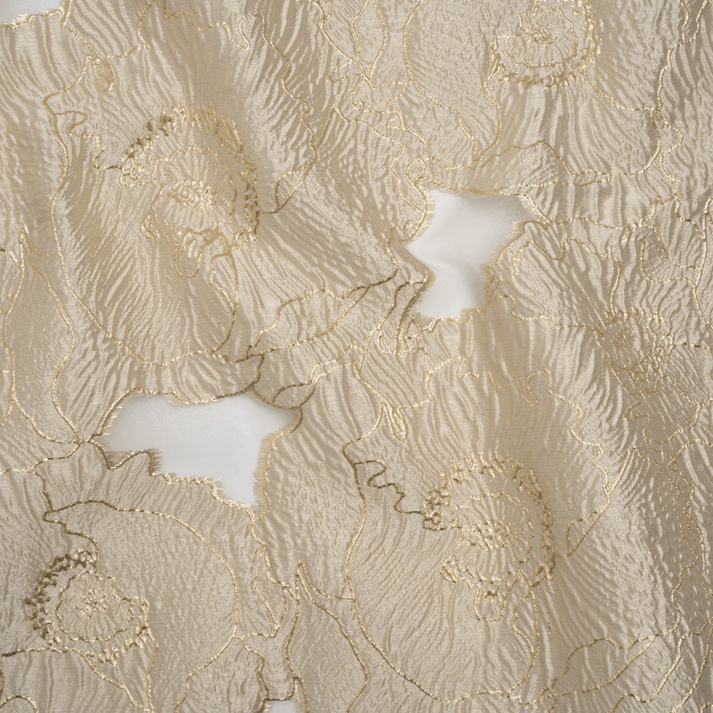 Metallic Burnout Brocade - Pale Beige and Gold All-Over Outlined Flowers - Joann Fabrics