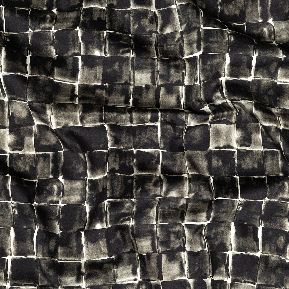 Stretch Cotton Sateen - Gray Painted Squares - Haunted Blocks Print - Mood Exclusive Twilight Collection - Joann Fabrics